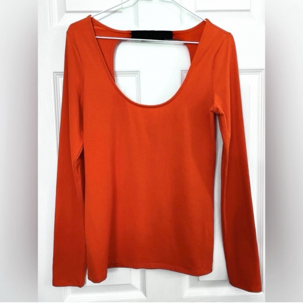 Red Long Sleeve Top with Black Bow Detail